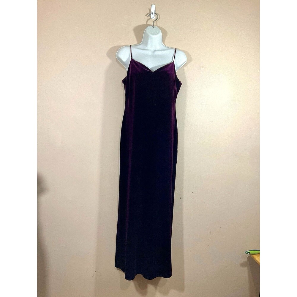 VTG Niki Livas Backless Velvet Maxi Slip Dress 8P Purple 90s Vamp Goth Grunge